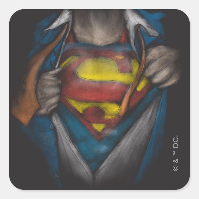 Superman | Chest Reveal Sketch Colorized Square Sticker (Front)