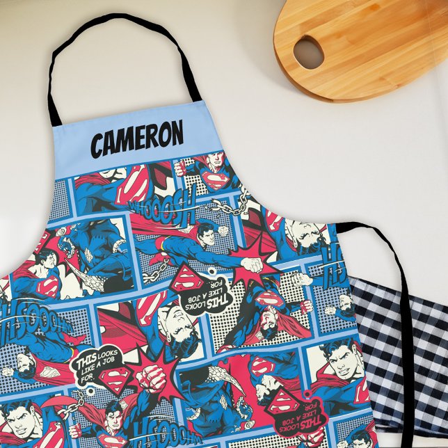 Superman Comic Pattern Apron (Apron on counter)