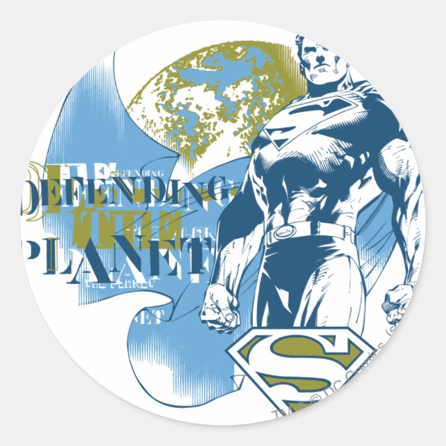 Superman | Defending the Planet Classic Round Sticker (Front)