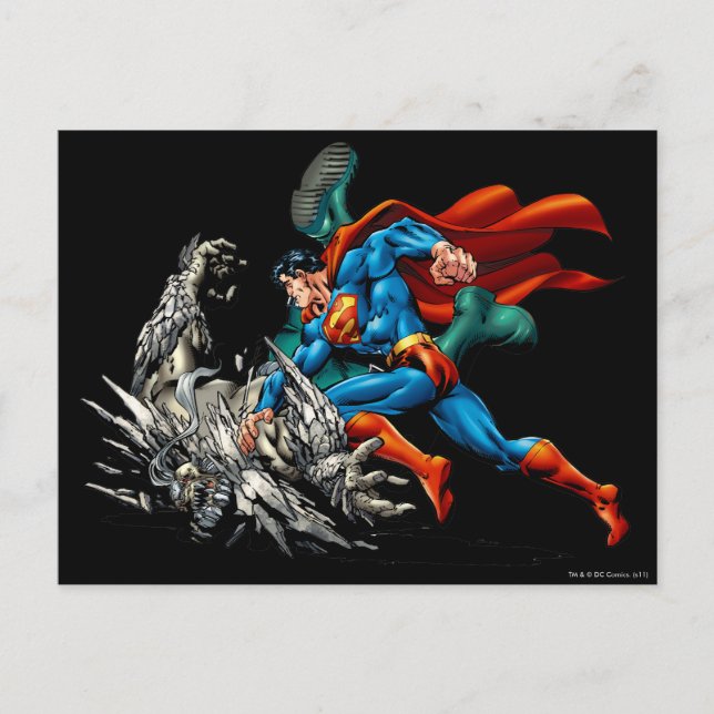 Superman Fights Monster Postcard (Front)
