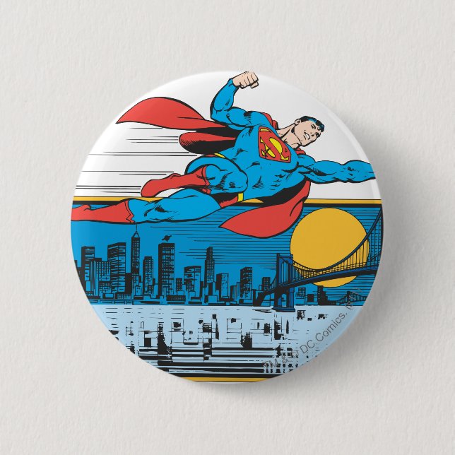 Superman Flies Across Town Pinback Button (Front)