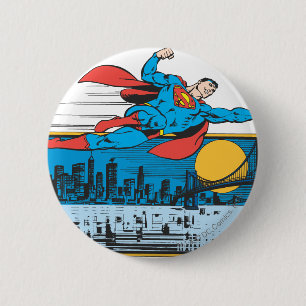 Superman Flies Across Town Pinback Button