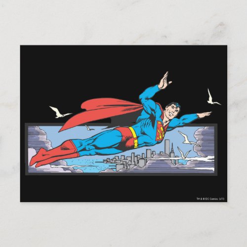 Superman Flies Thru City Postcard