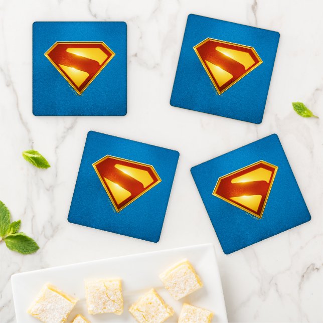 Superman Golden S Shield Brilliance Coaster Set (In Situ)