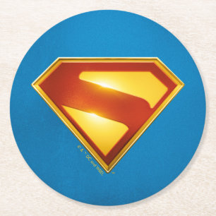 Superman Golden S Shield Brilliance Round Paper Coaster