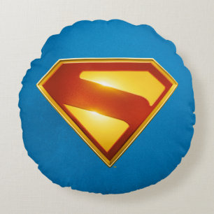 Superman Golden S Shield Brilliance Round Pillow