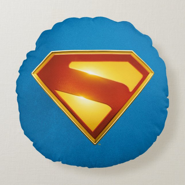 Superman Golden S Shield Brilliance Round Pillow (Front)