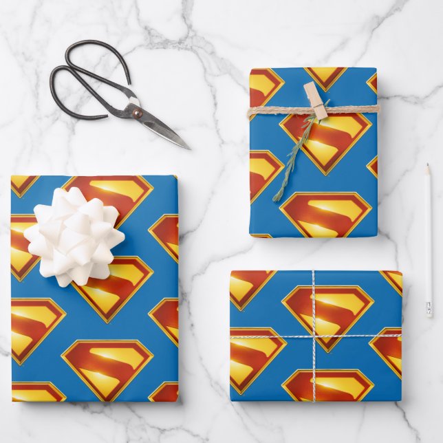 Superman Golden S Shield Brilliance Wrapping Paper Sheets (Front)