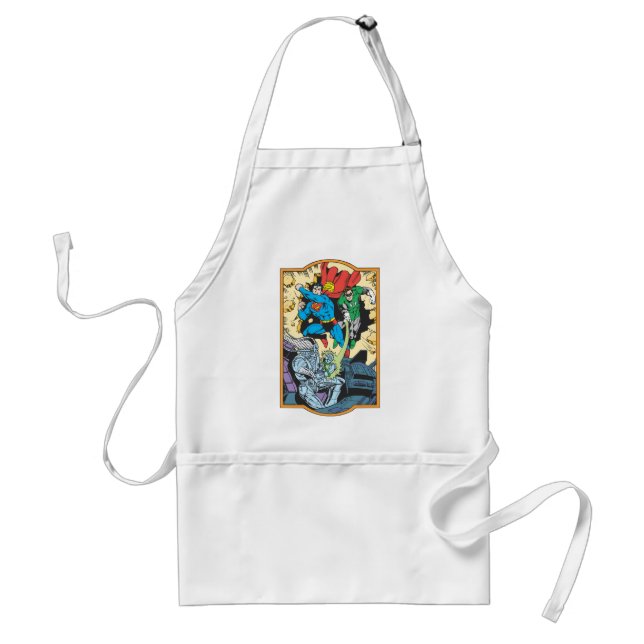 Superman & Green Lantern Fight Brainiac Adult Apron (Front)