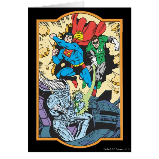 Superman & Green Lantern Fight Brainiac Cards (Front)