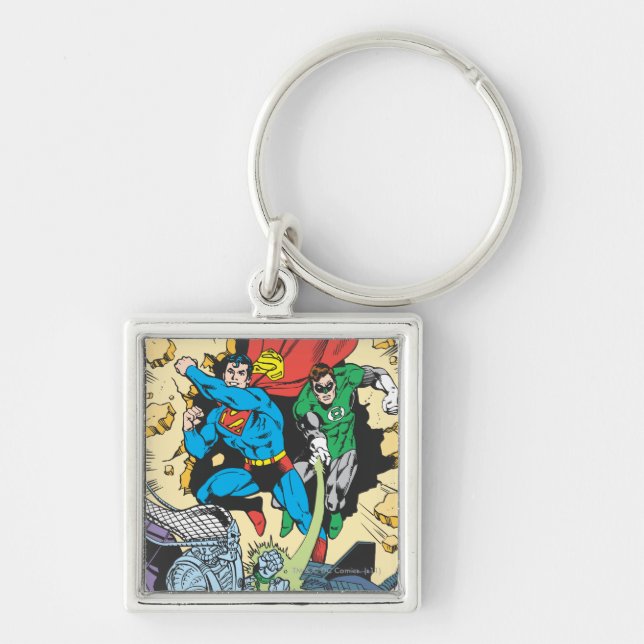 Superman & Green Lantern Fight Brainiac Keychain (Front)