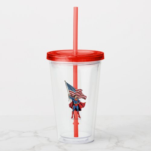 Superman Holding US Flag Acrylic Tumbler