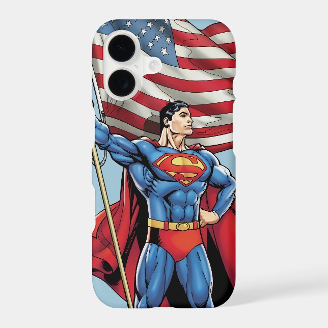 Superman Holding US Flag Case-Mate iPhone Case (Back)