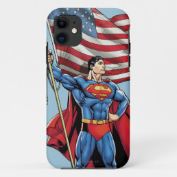 Superman Holding US Flag iPhone 11 Case