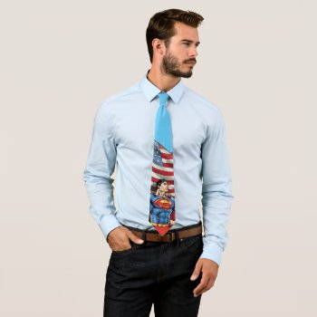 Superman Holding Us Flag Neck Tie by superman at Zazzle