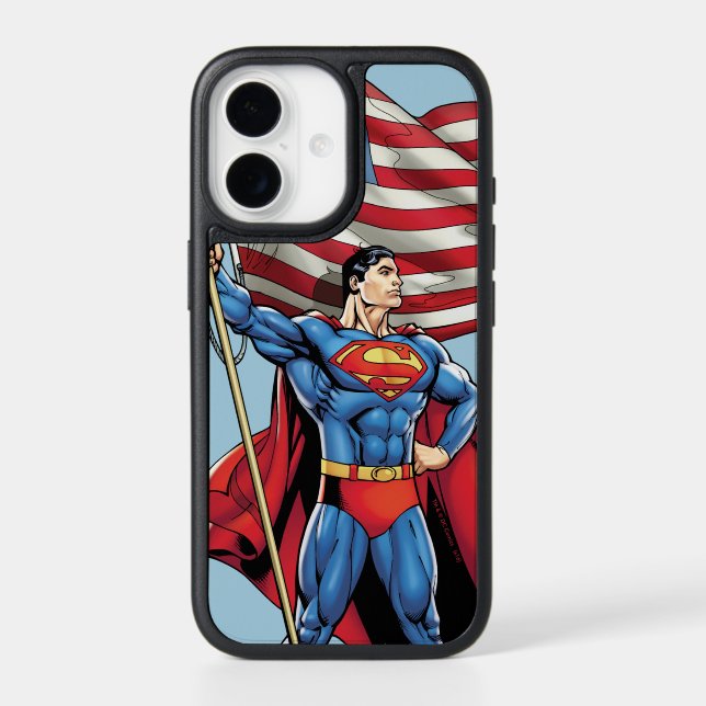 Superman Holding US Flag Otterbox iPhone Case (Back)