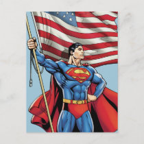 Superman Holding US Flag Postcard