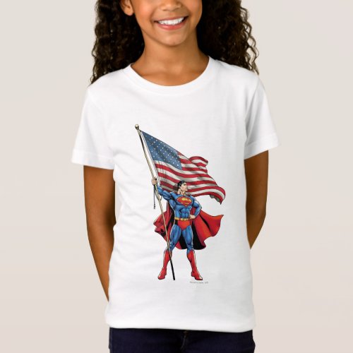 Superman Holding US Flag T_Shirt