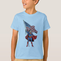 Superman Holding US Flag T-Shirt