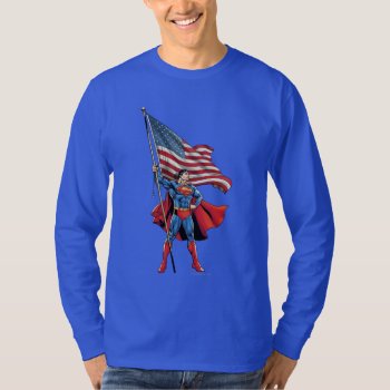 Superman Holding Us Flag T-shirt by superman at Zazzle