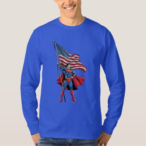 Superman Holding US Flag T_Shirt