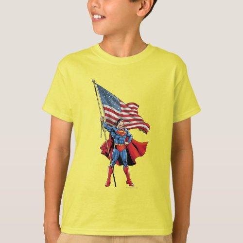 Superman Holding US Flag T_Shirt