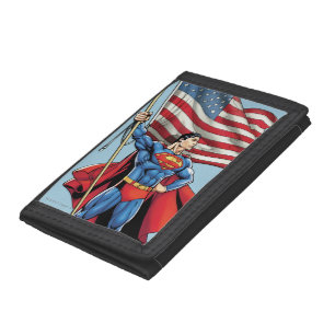Superman Holding US Flag Tri-fold Wallet