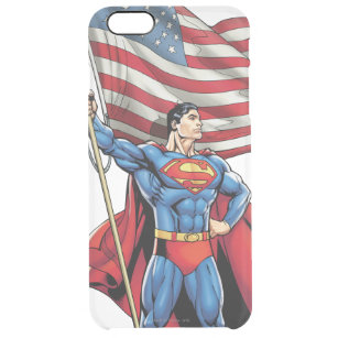 Superman Holding US Flag Clear iPhone 6 Plus Case