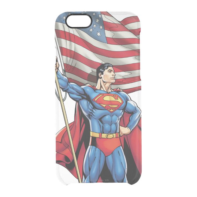 Superman Holding US Flag Uncommon iPhone Case (Back)