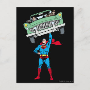 Superman holds a car postcard