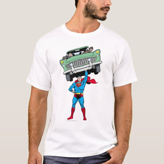 Superman holds a car T-Shirt (Front)