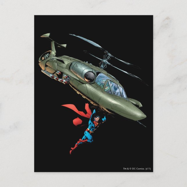 Superman holds helicopter postcard (Front)