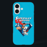 Superman & Krypto Soar iPhone 16 Case<br><div class="desc">Get ready for double the heroics with this action-packed design featuring Superman and his super-powered pup, Krypto! Bursting out of the classic “S” shield backdrop with the Metropolis skyline behind them, this dynamic duo is all smiles (and capes) as they rocket into action. Superman leads with his iconic red and...</div>