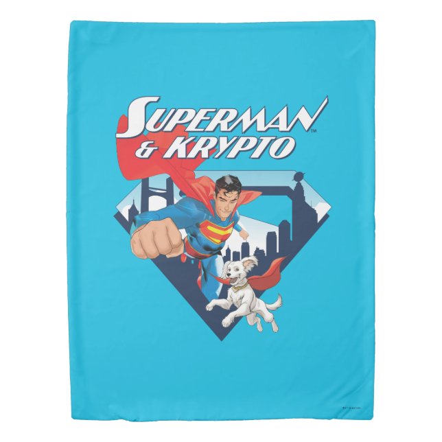 Superman & Krypto Soar Duvet Cover (Front)