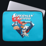 Superman & Krypto Soar Laptop Sleeve<br><div class="desc">Get ready for double the heroics with this action-packed design featuring Superman and his super-powered pup, Krypto! Bursting out of the classic “S” shield backdrop with the Metropolis skyline behind them, this dynamic duo is all smiles (and capes) as they rocket into action. Superman leads with his iconic red and...</div>