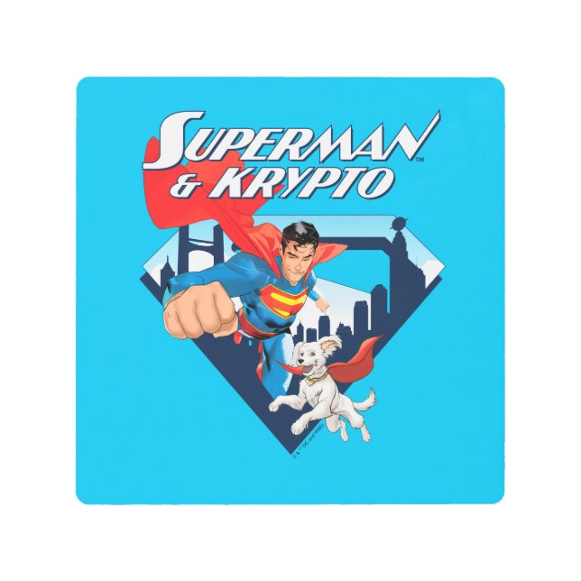 Superman & Krypto Soar Metal Print (Front)