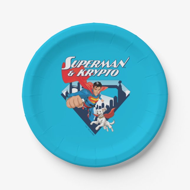 Superman & Krypto Soar Paper Plates (Front)
