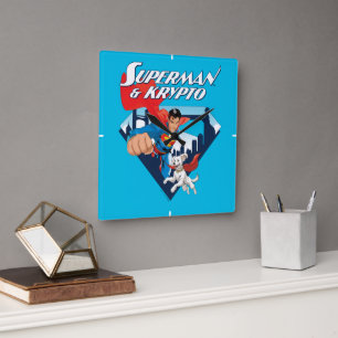 Superman & Krypto Soar Square Wall Clock