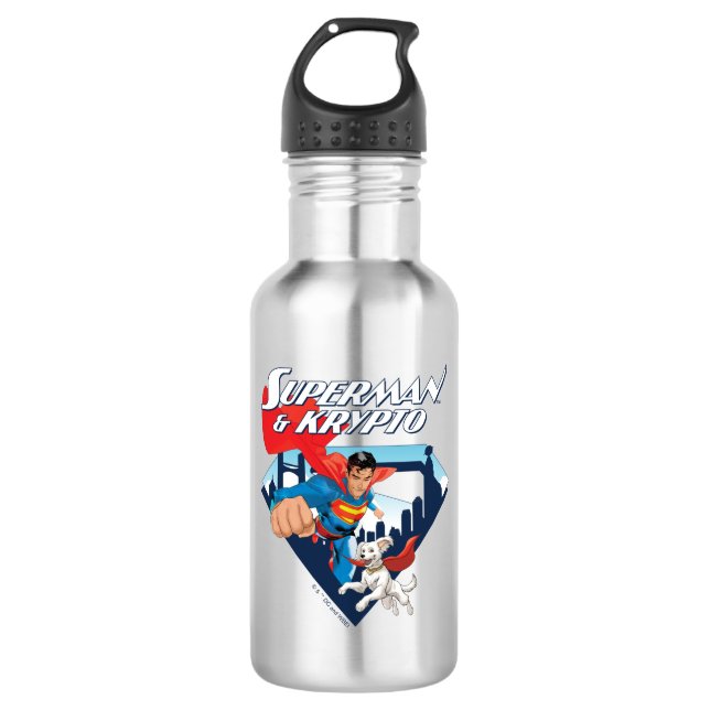 Superman & Krypto Soar Stainless Steel Water Bottle (Front)