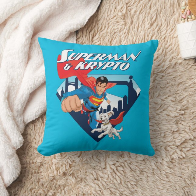 Superman & Krypto Soar Throw Pillow (Blanket)