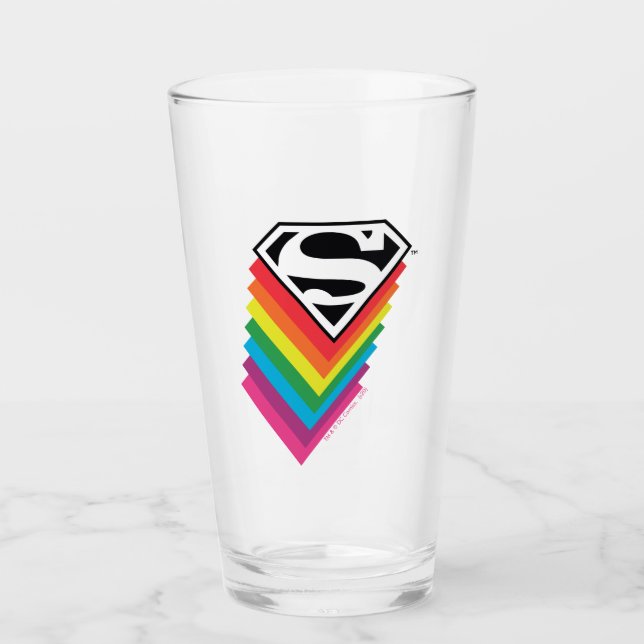 Superman Layered Rainbow Logo Glass (Front)