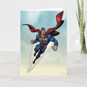 Superman leaps upward card