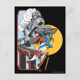 Superman Lifts Train Postcard