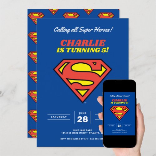 Superman Logo | Blue Super Hero Birthday Invitation