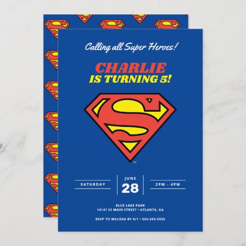 Superman Logo  Blue Super Hero Birthday Invitation