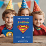 Superman Logo Blue Super Hero Birthday Invitation