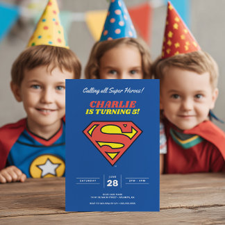 Superman Logo | Blue Super Hero Birthday Invitation