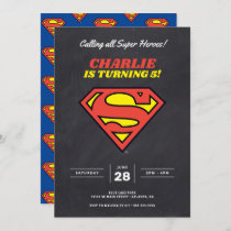 Superman Logo | Chalkboard Super Hero Birthday Invitation