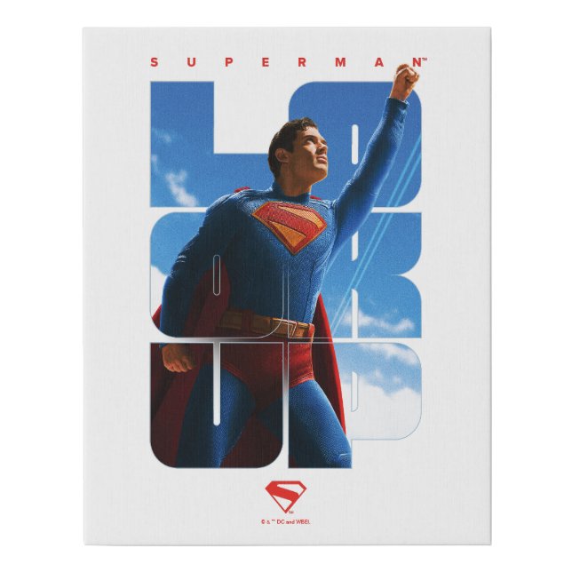 Superman Look Up Pose Faux Canvas Print (Front)