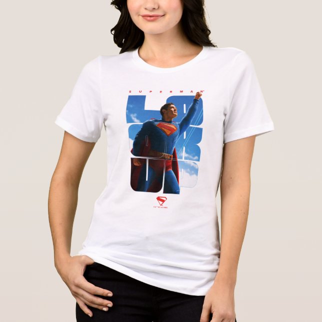 Superman Look Up Pose Tri-Blend Shirt (Front)